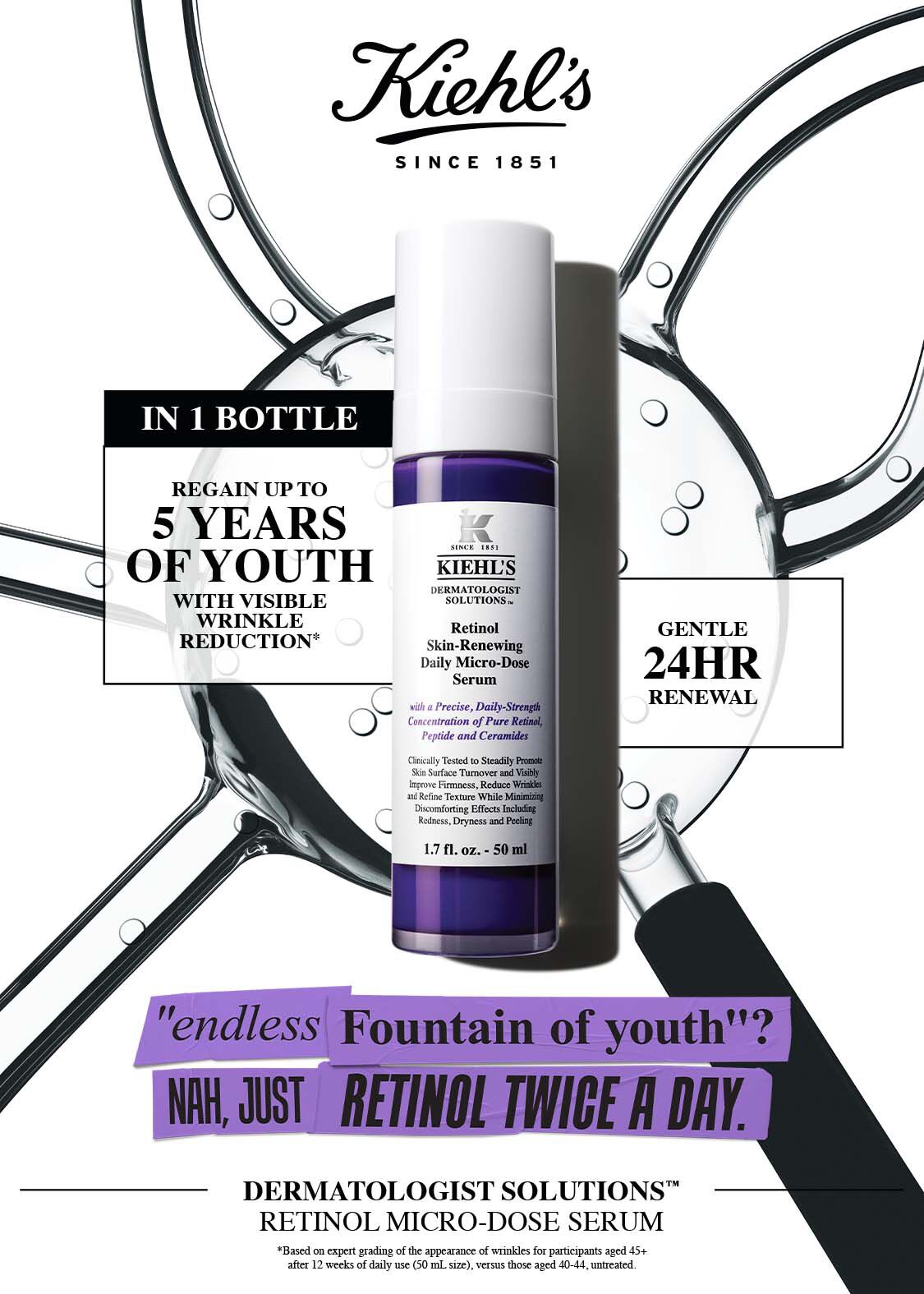 美容液 KIEHL'S Retinol Skin-Renewing Serum 50ml Kiehl's Retinol Skin-Renewing Daily Micro-Dose Serum 50ml 科颜氏视